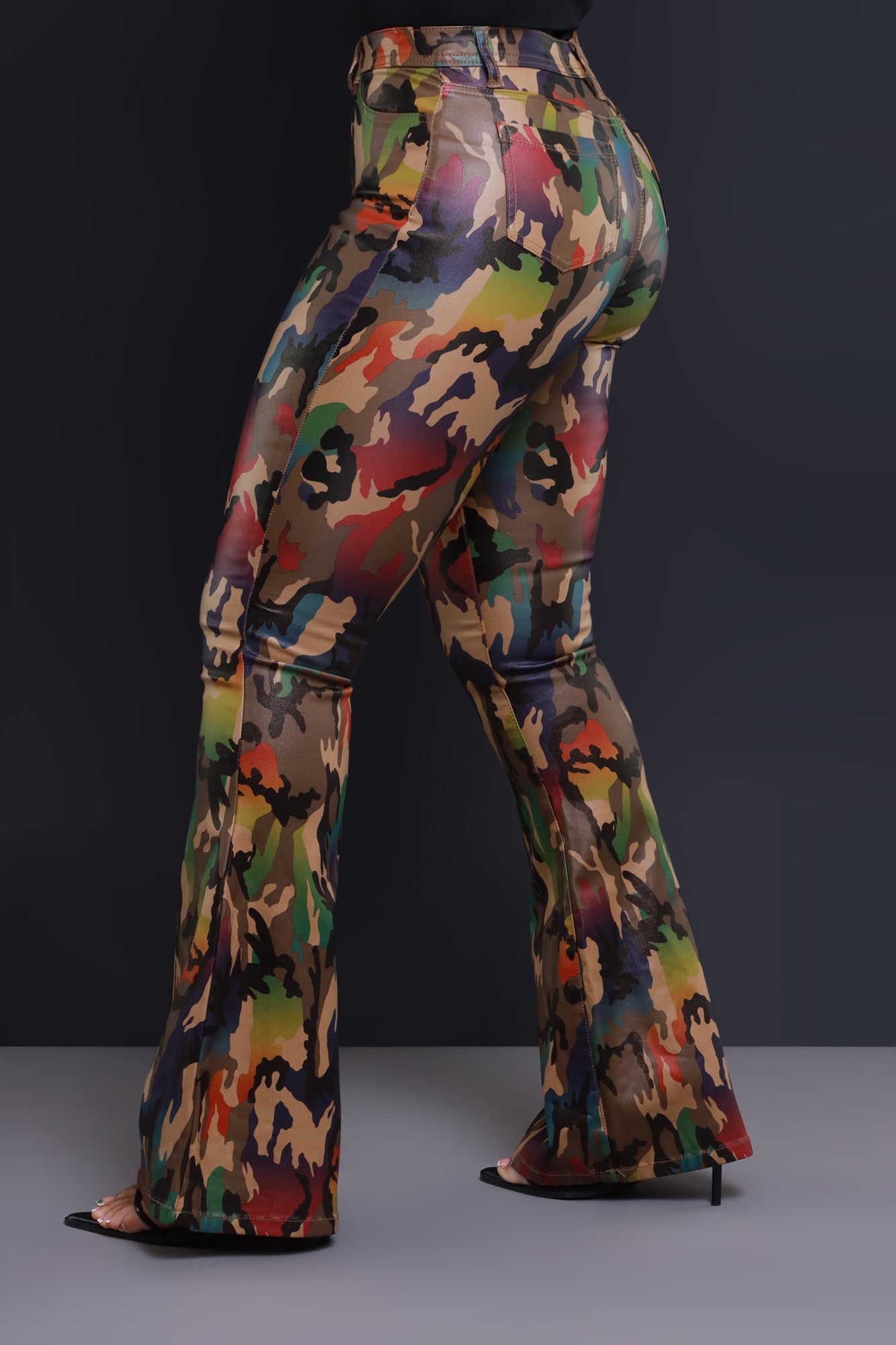 One Call Faux Leather High Rise Flare Pants - Camo - Swank A Posh
