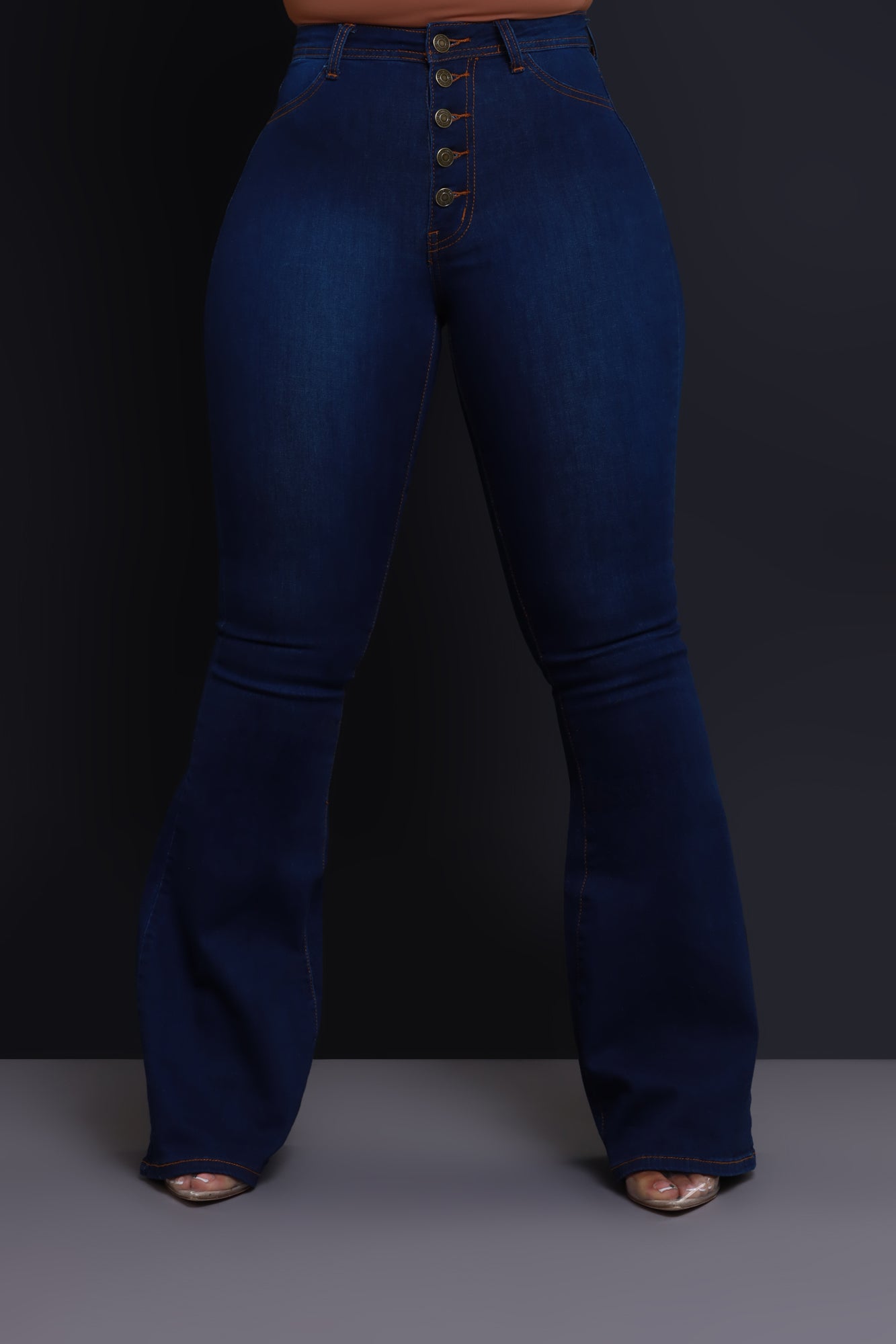 Dina High Waist Stretchy Bell Bottom Jeans - Dark Wash - Swank A Posh