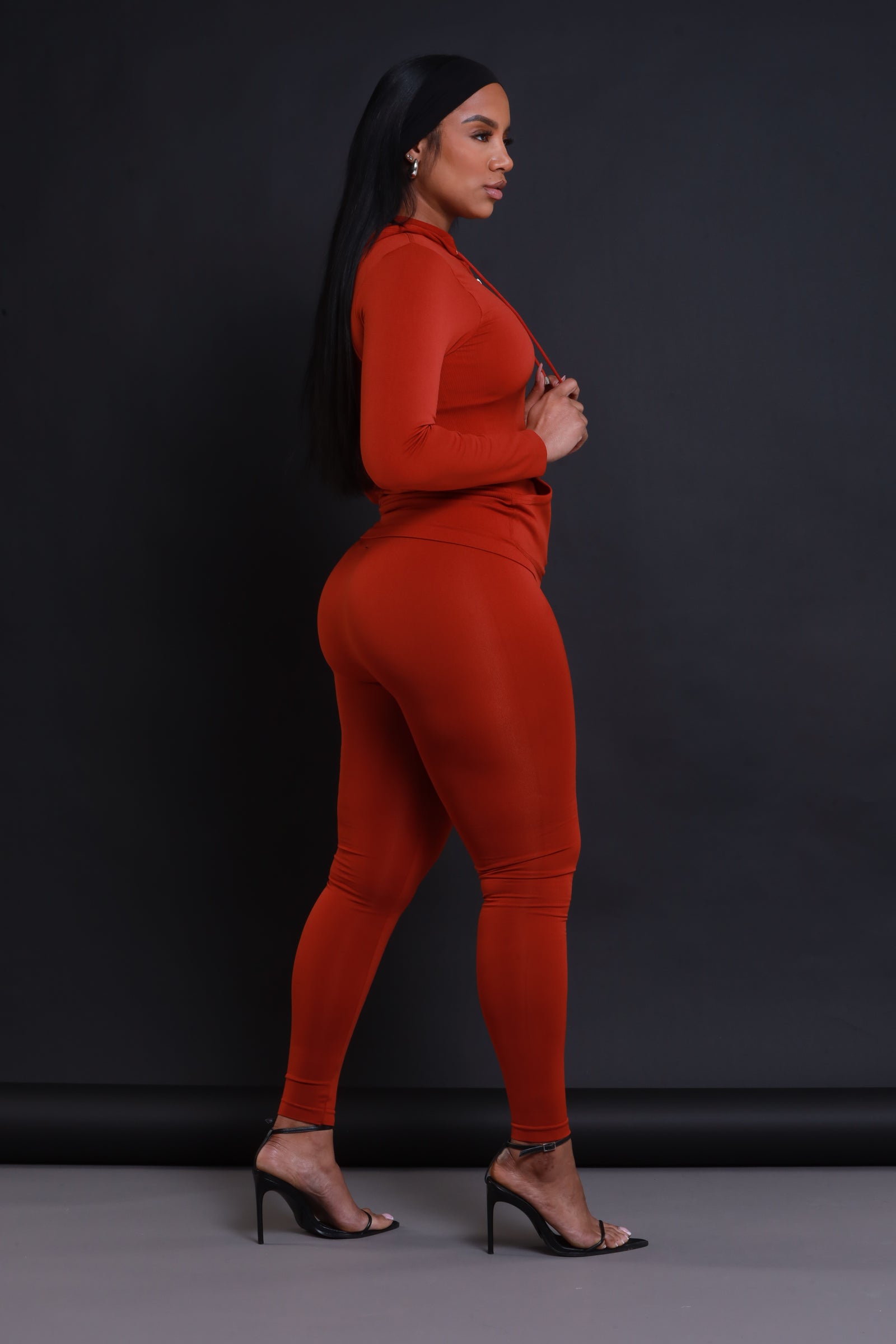 Just Vibing Seamless Zip Up Legging Set - Brick - Swank A Posh