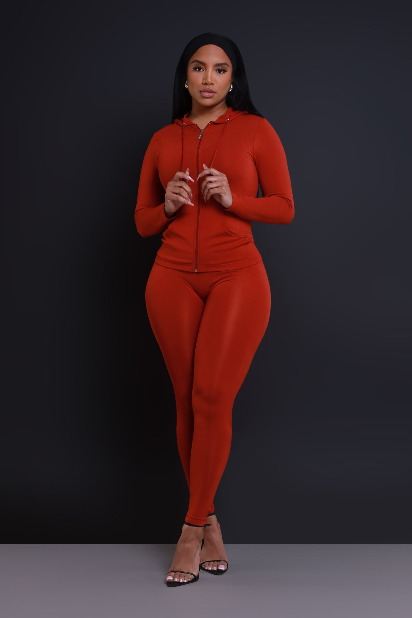 Just Vibing Seamless Zip Up Legging Set - Brick - Swank A Posh