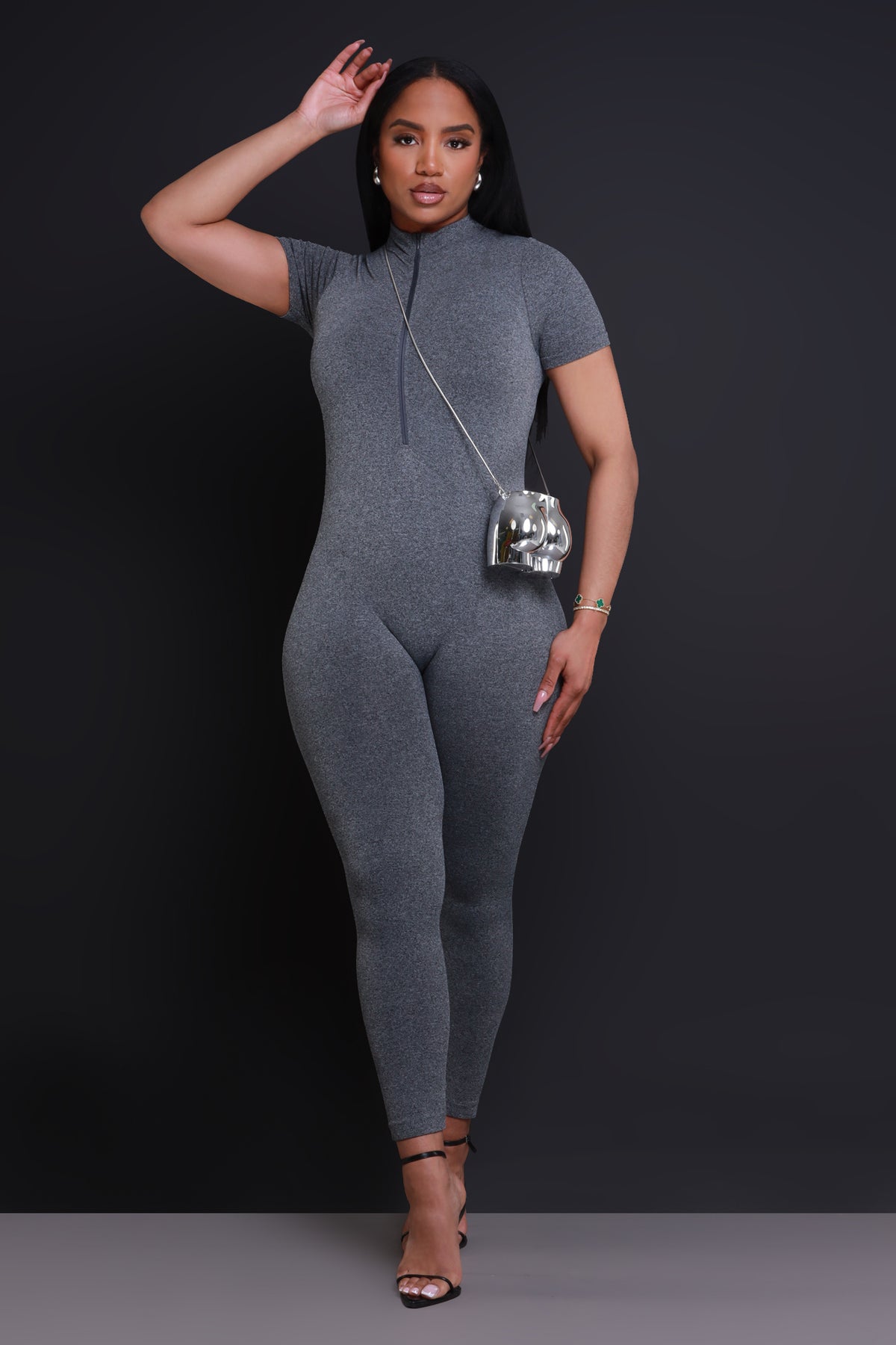 
              Can&#39;t Be Tamed Zip Up Jumpsuit - Grey - Swank A Posh
            