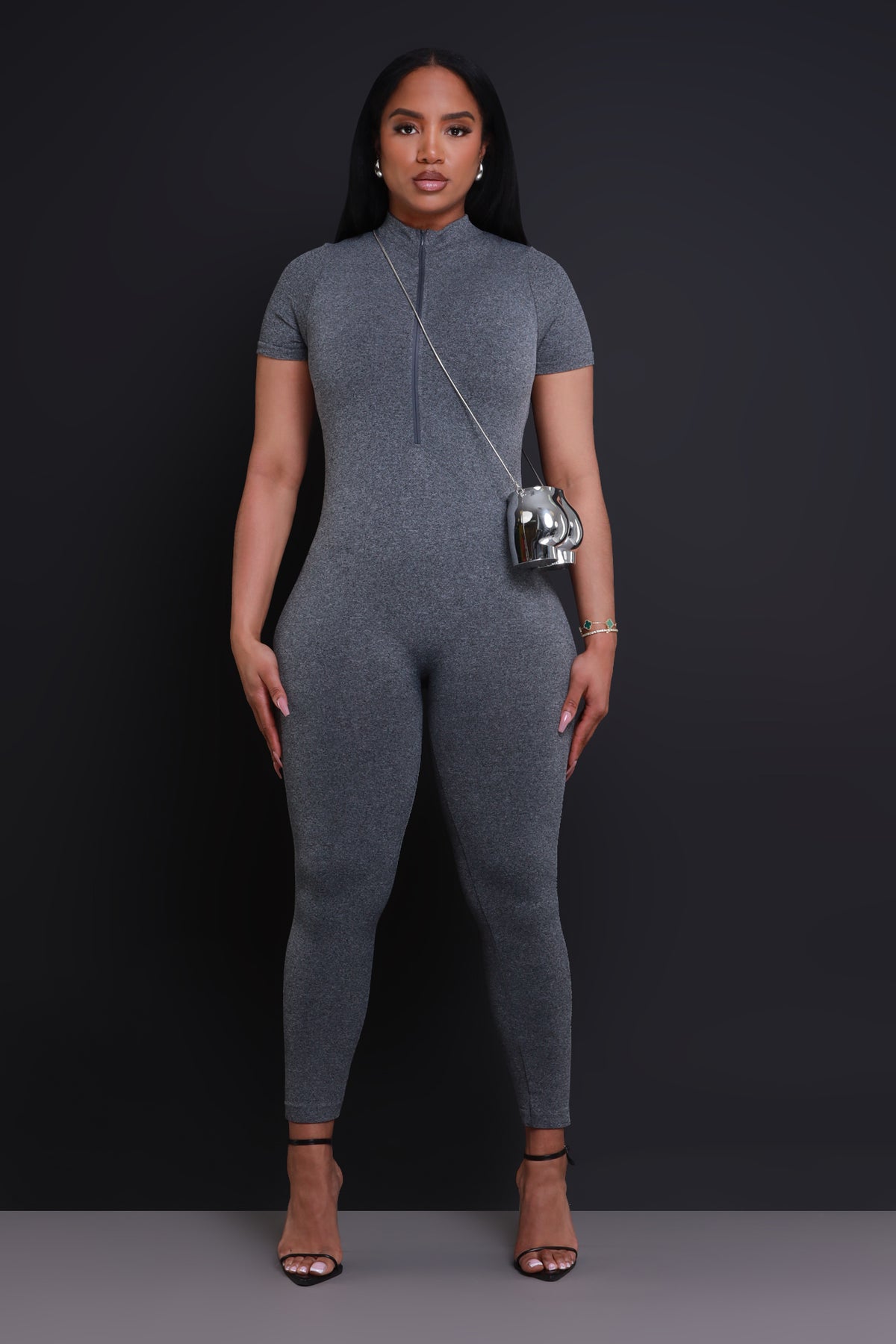 
              Can&#39;t Be Tamed Zip Up Jumpsuit - Grey - Swank A Posh
            