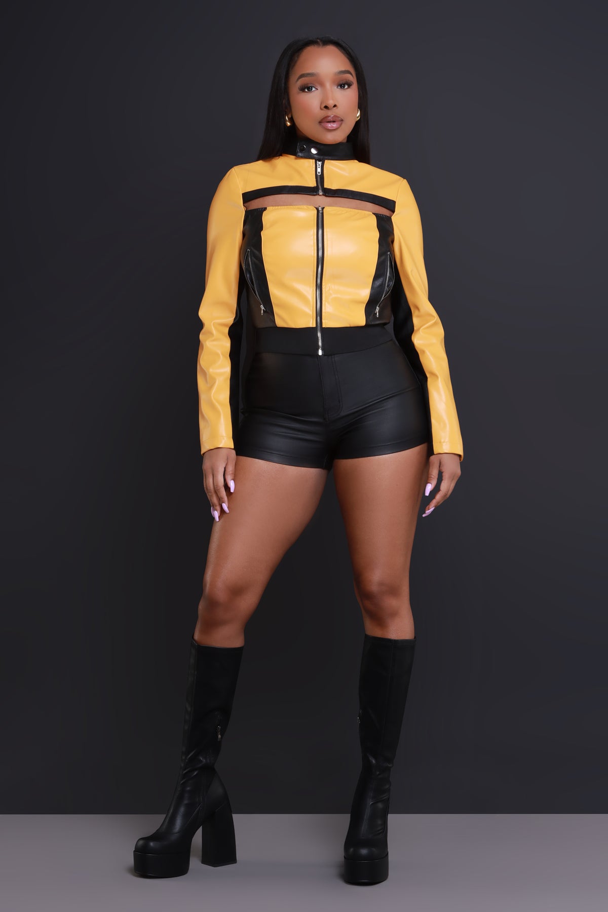
              Full Force Faux Leather Motorcycle Jacket - Black/Yellow - Swank A Posh
            