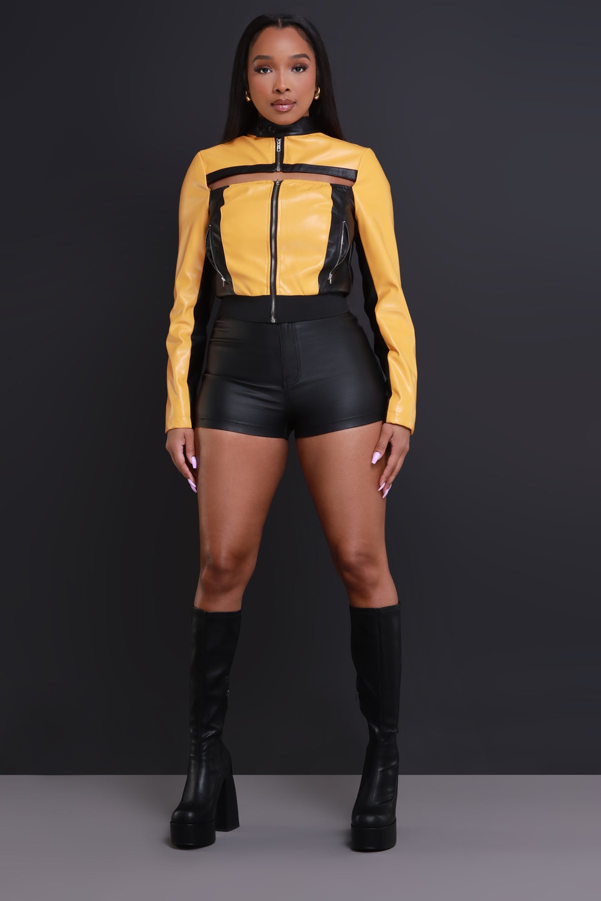 
              Full Force Faux Leather Motorcycle Jacket - Black/Yellow - Swank A Posh
            