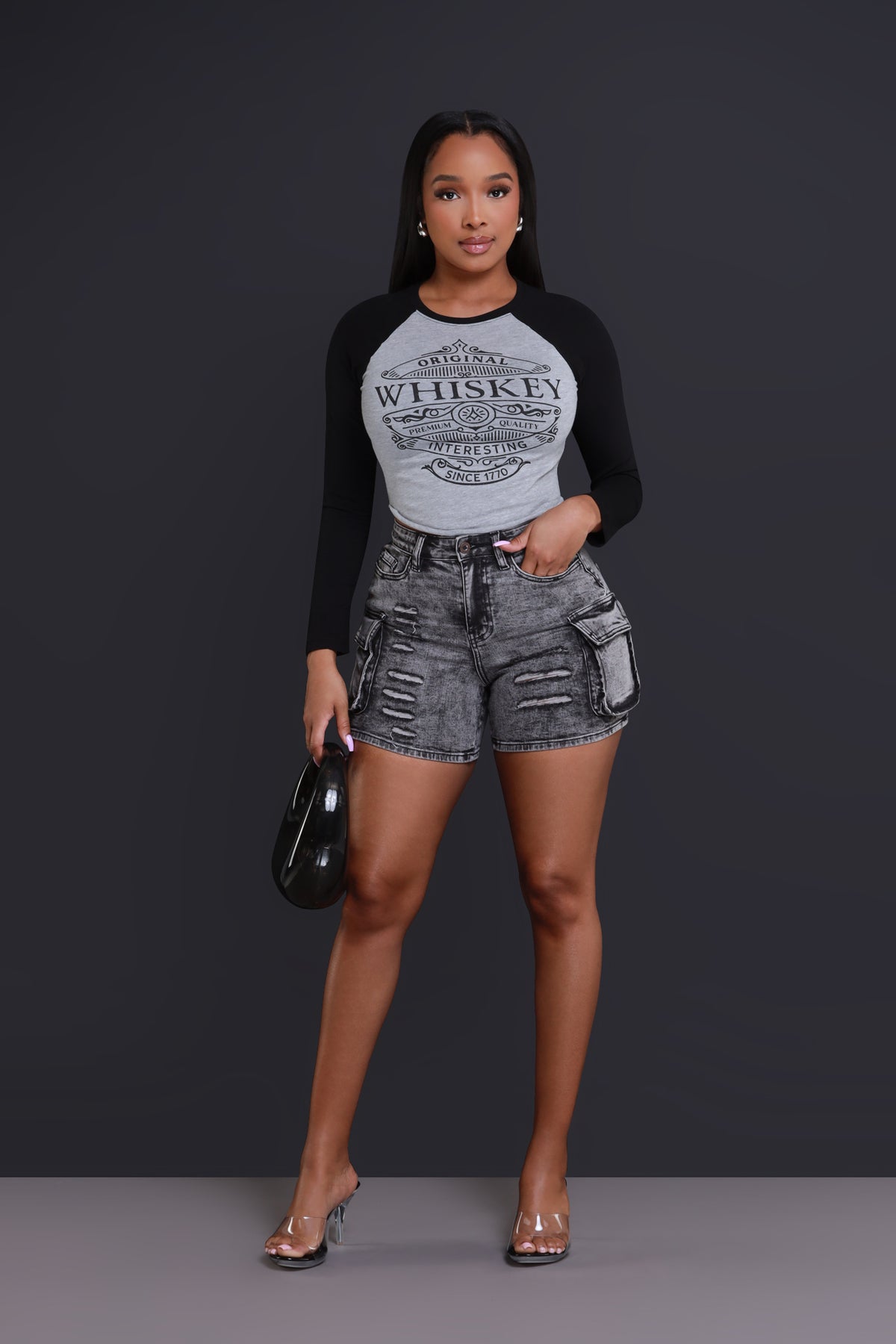 
              Blow The Whistle Denim Cargo Shorts - Washed Black - Swank A Posh
            