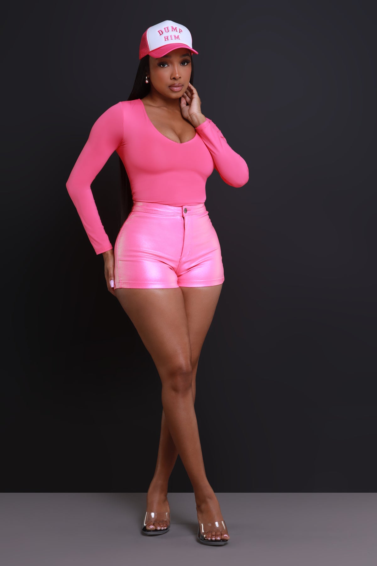 
              Heat Wave High Waist Metallic Shorts - Hot Pink - Swank A Posh
            