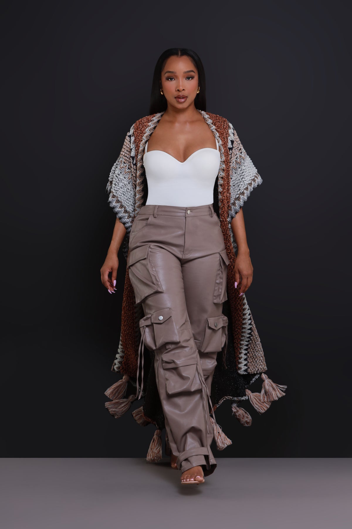 
              Undefeated Faux Leather Cargo Pants - Taupe - Swank A Posh
            