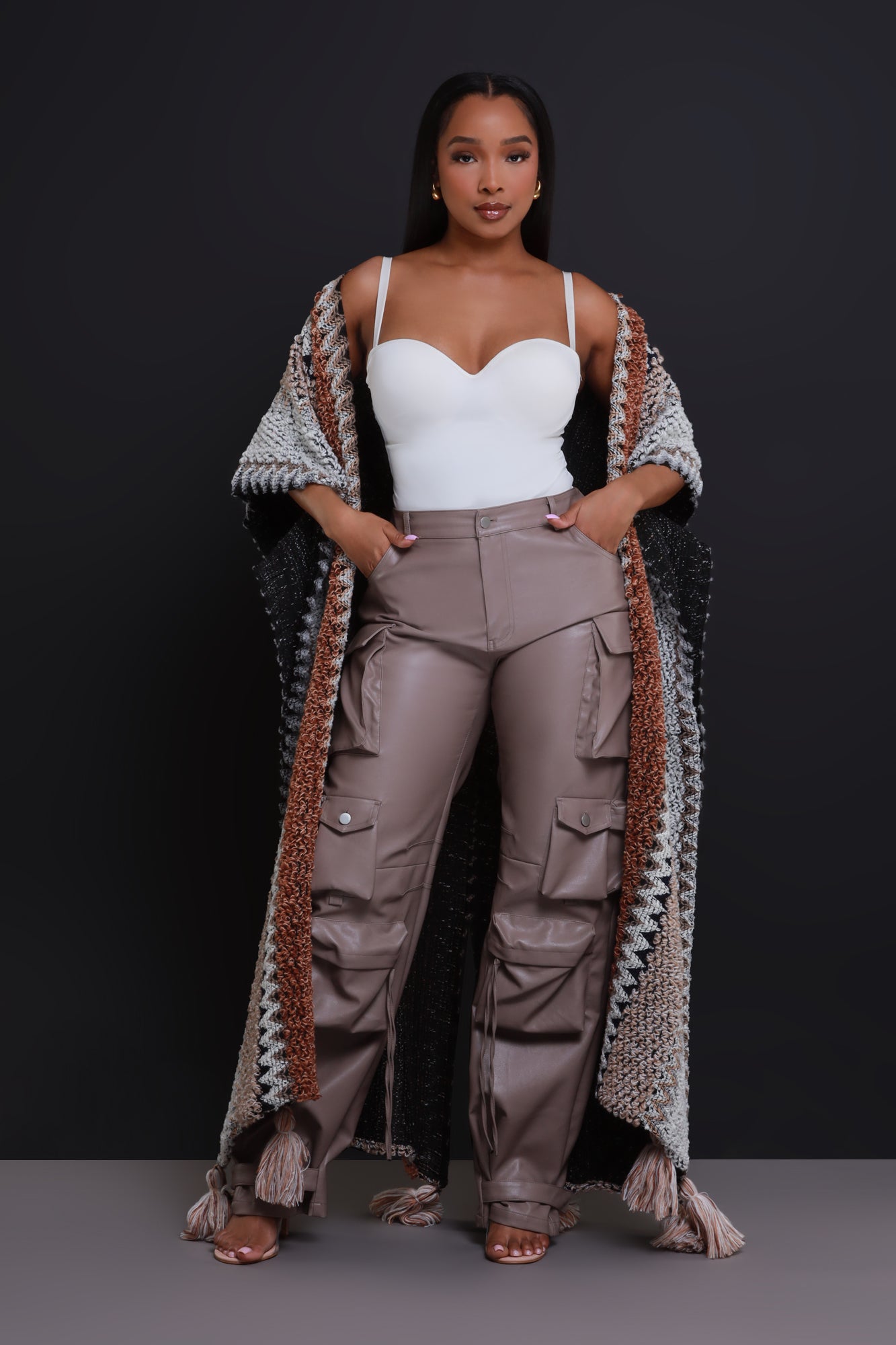 Undefeated Faux Leather Cargo Pants - Taupe - Swank A Posh
