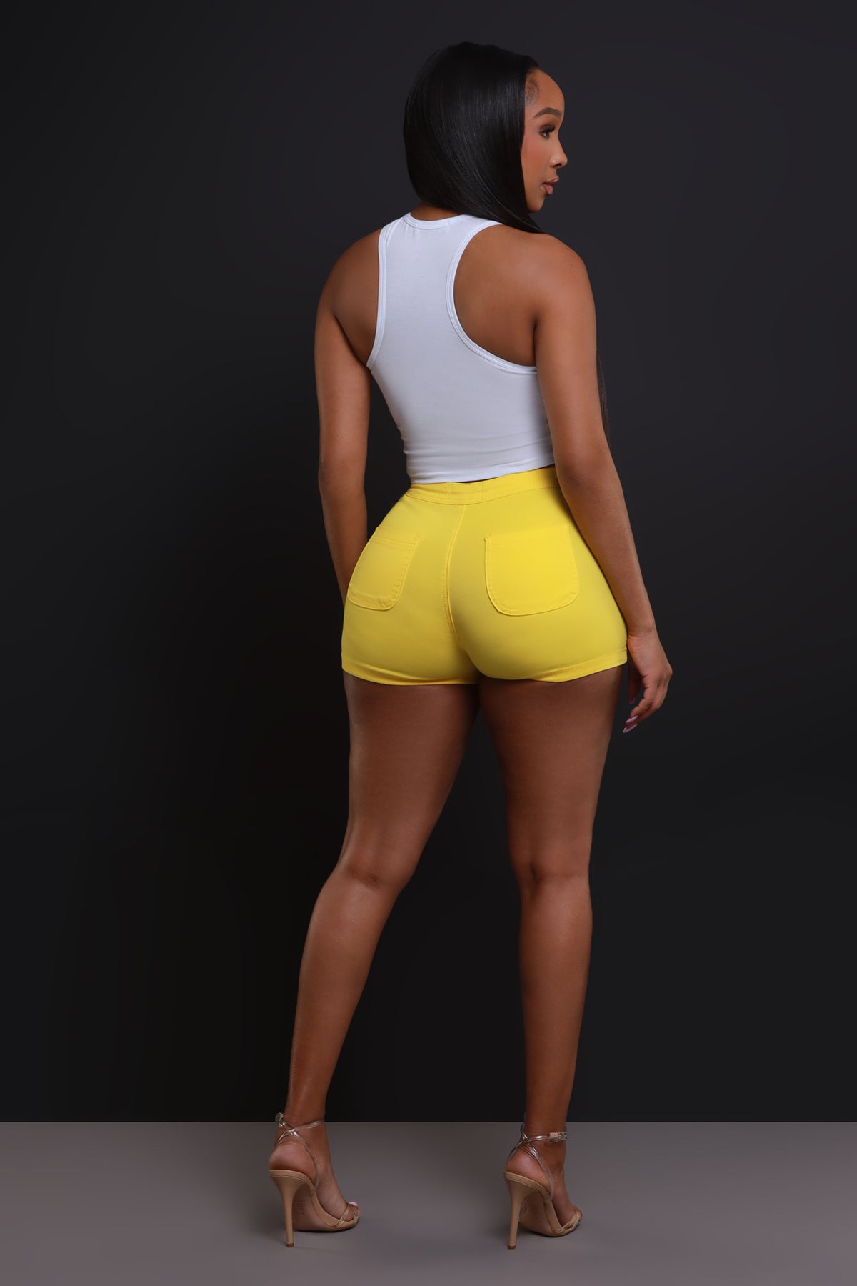 
              Super Swank High Waist Stretchy Shorts - Yellow - Swank A Posh
            