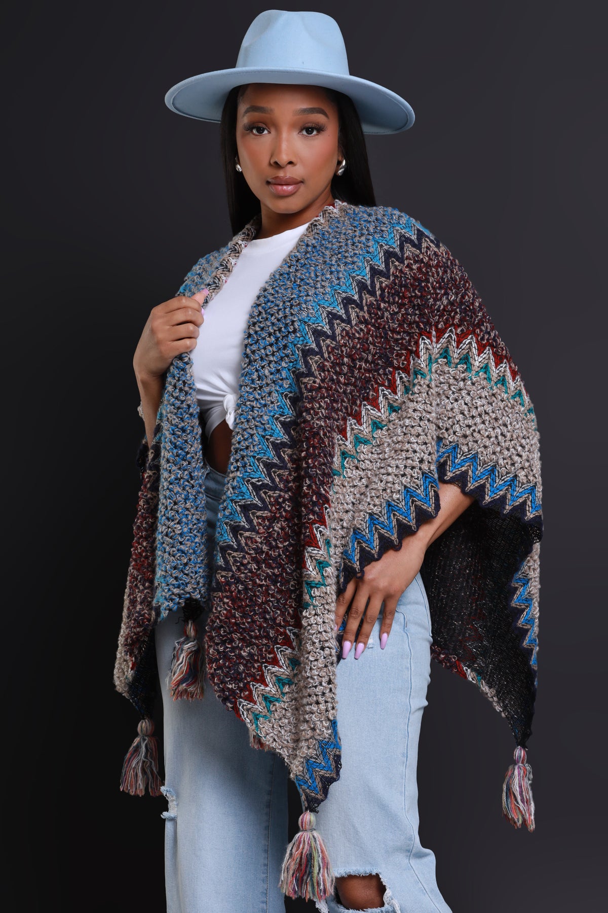 
              Best In Show Crochet Fringe Poncho - Taupe Multicolor - Swank A Posh
            