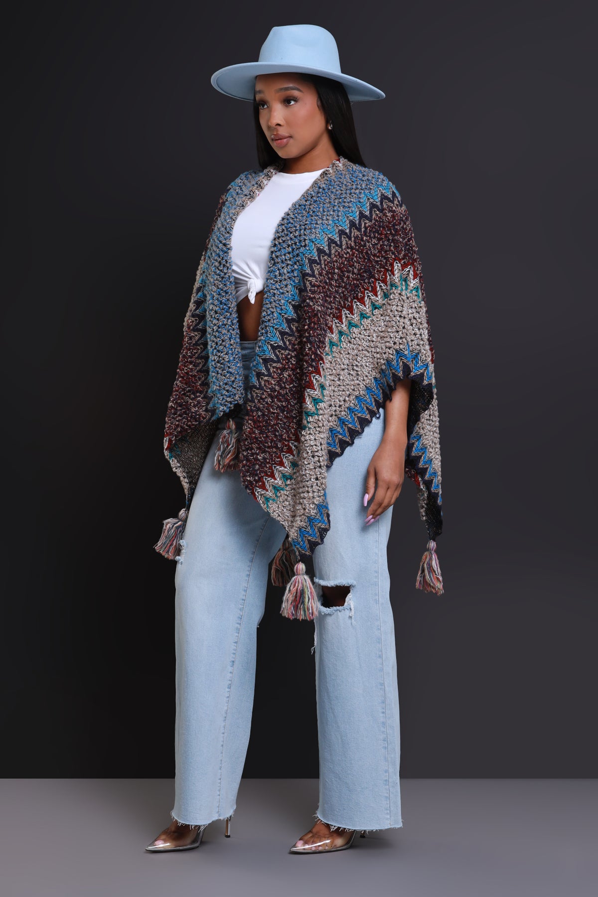 
              Best In Show Crochet Fringe Poncho - Taupe Multicolor - Swank A Posh
            