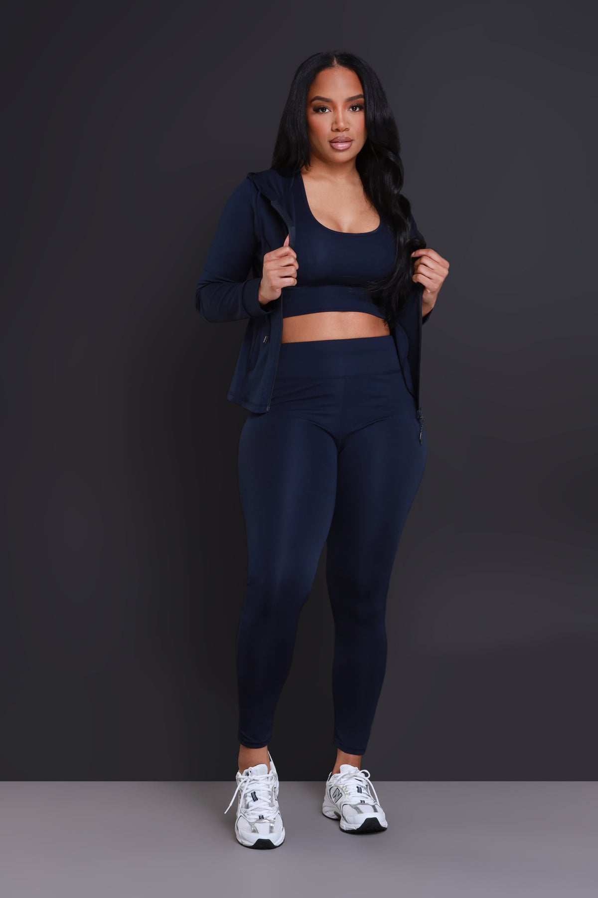 
              Spill The Tea Three Piece Cropped Athletic Set - Navy Blue - Swank A Posh
            