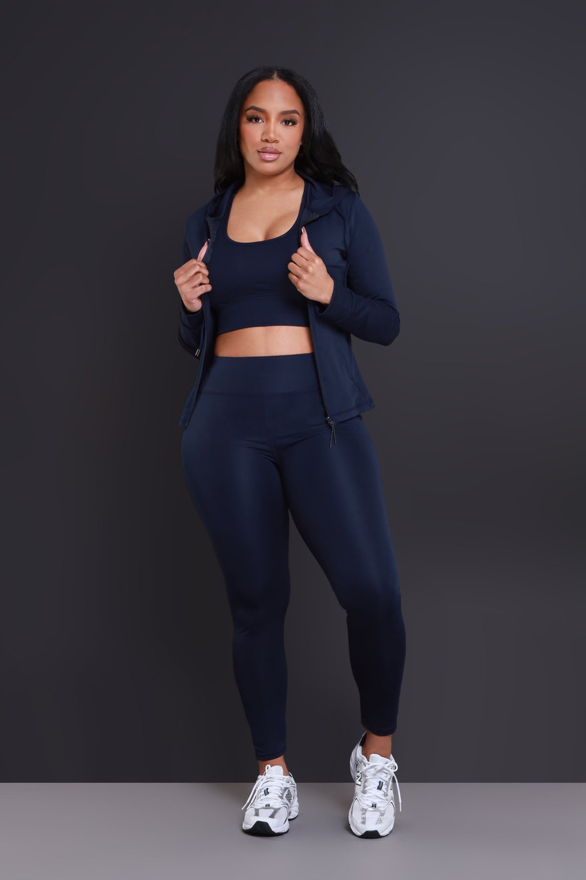 
              Spill The Tea Three Piece Cropped Athletic Set - Navy Blue - Swank A Posh
            