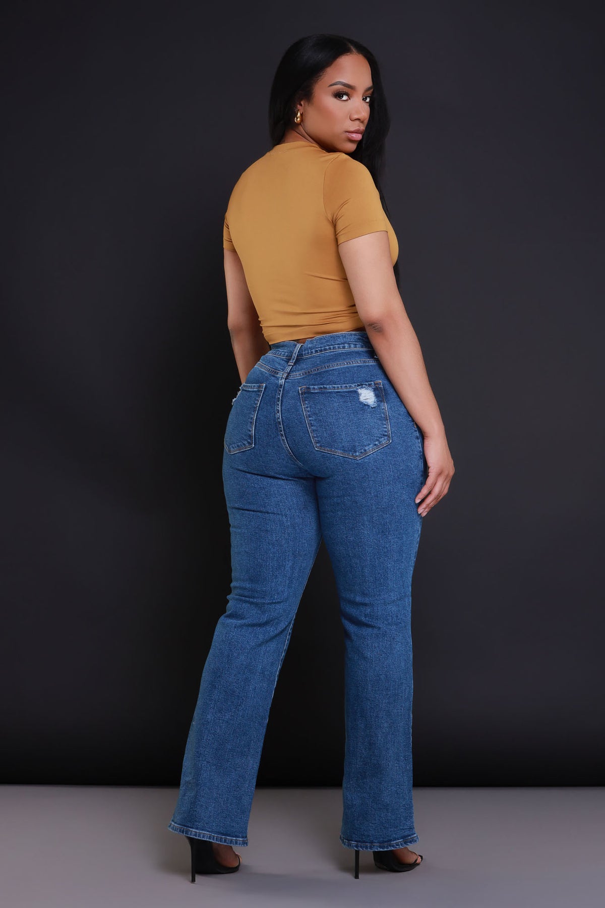 
              Take The Call High Rise Asymmetrical Bootcut Jeans - Medium Wash - Swank A Posh
            