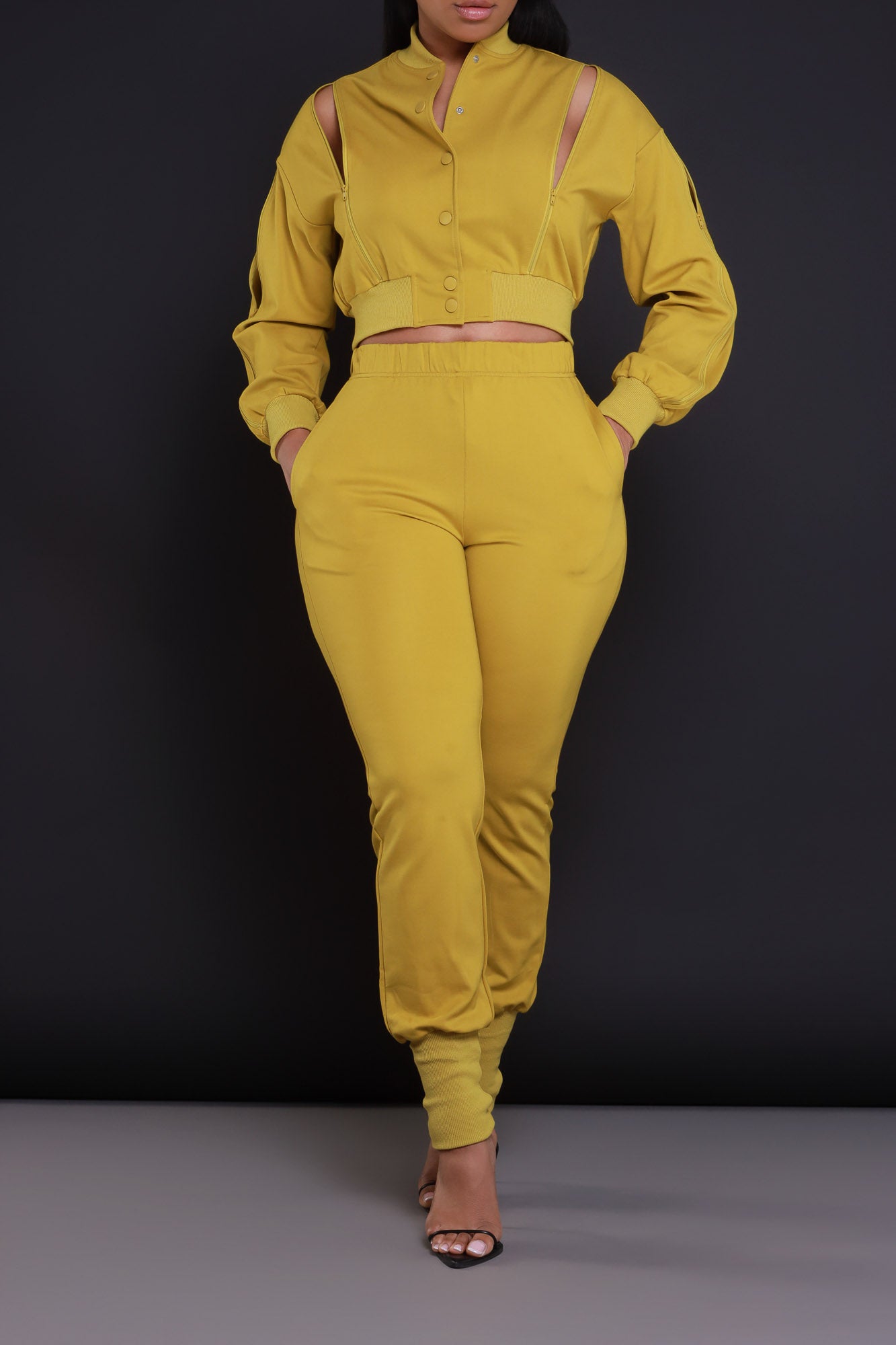 Top Priority Zippered Cropped Jogger Set - Kiwi Lime - Swank A Posh