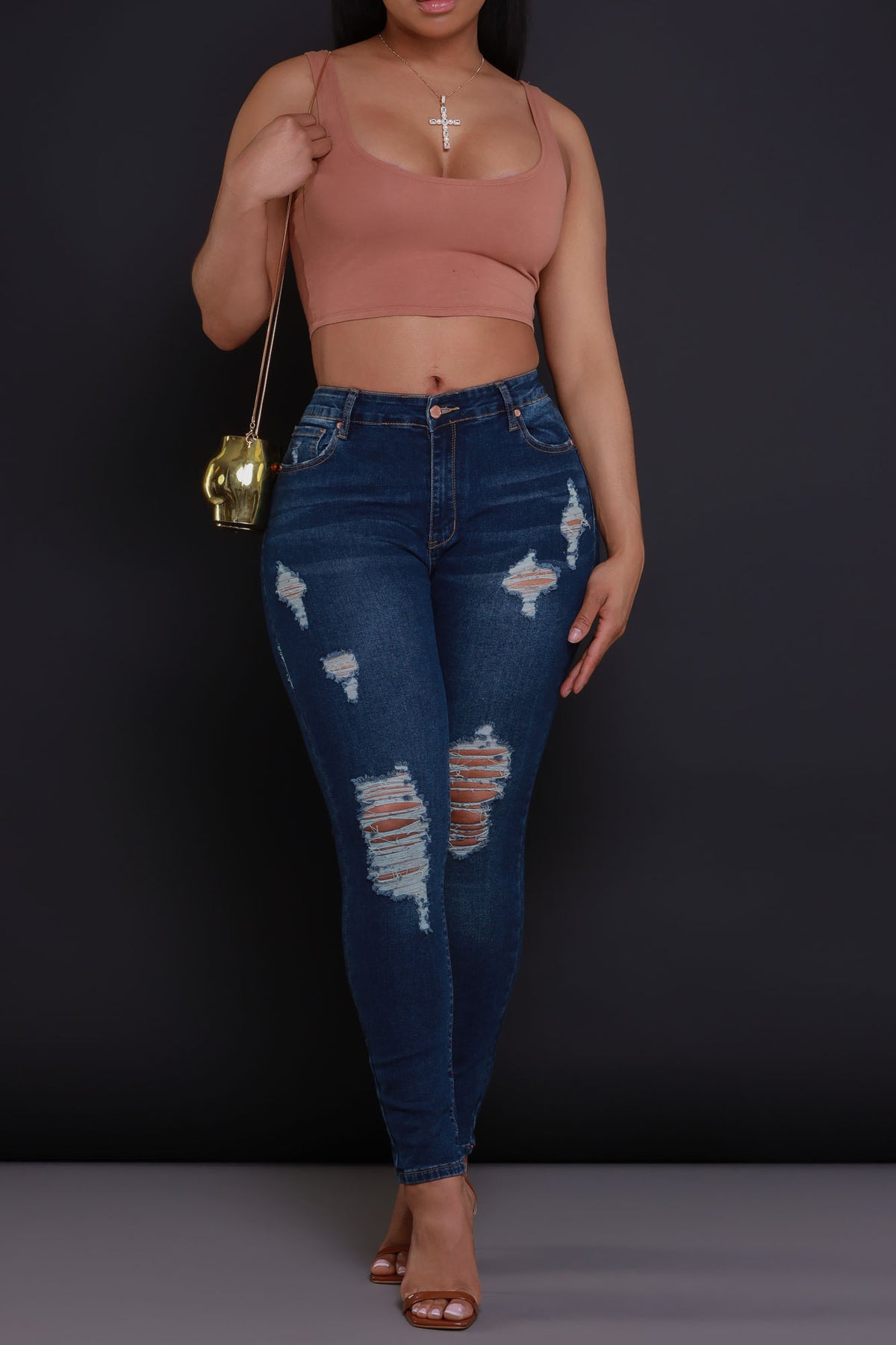 
              Heads Or Tails Hourglass Distressed Stretchy Jeans - Dark Wash - Swank A Posh
            