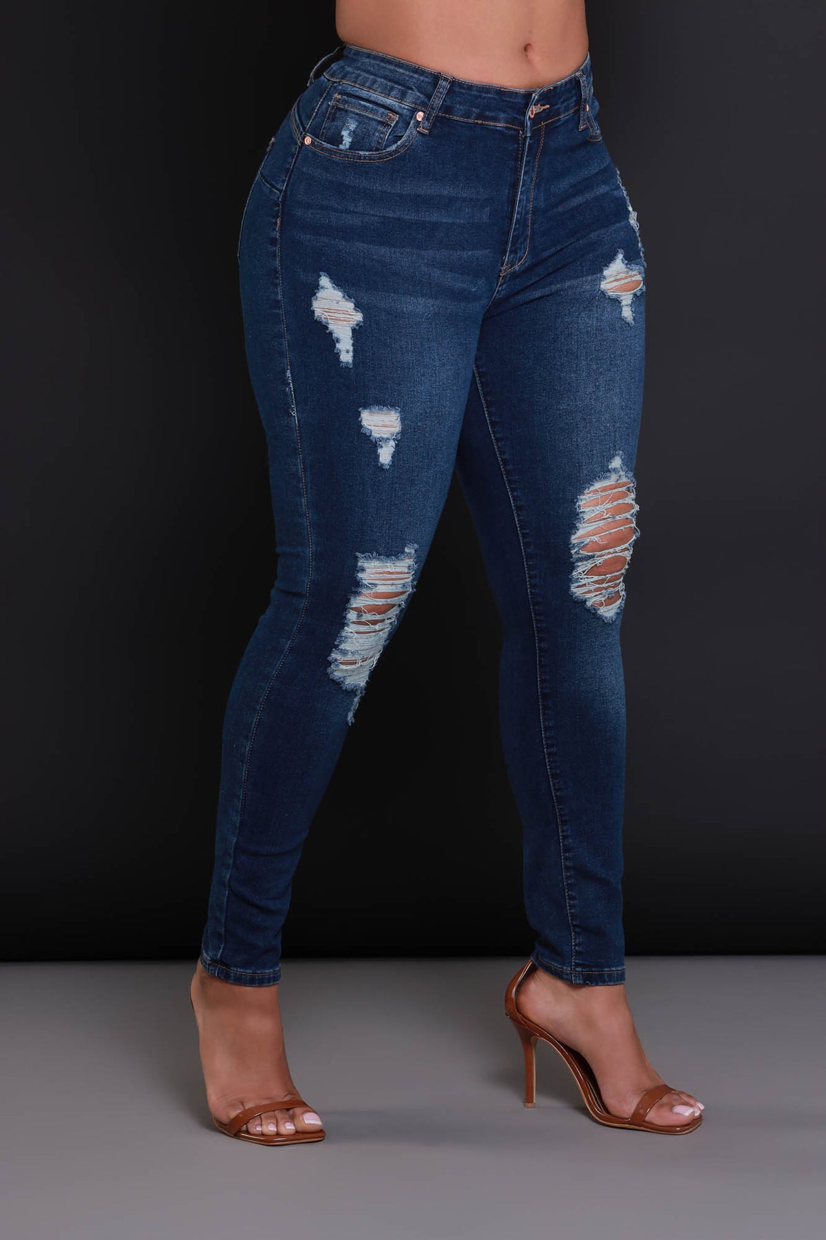 
              Heads Or Tails Hourglass Distressed Stretchy Jeans - Dark Wash - Swank A Posh
            