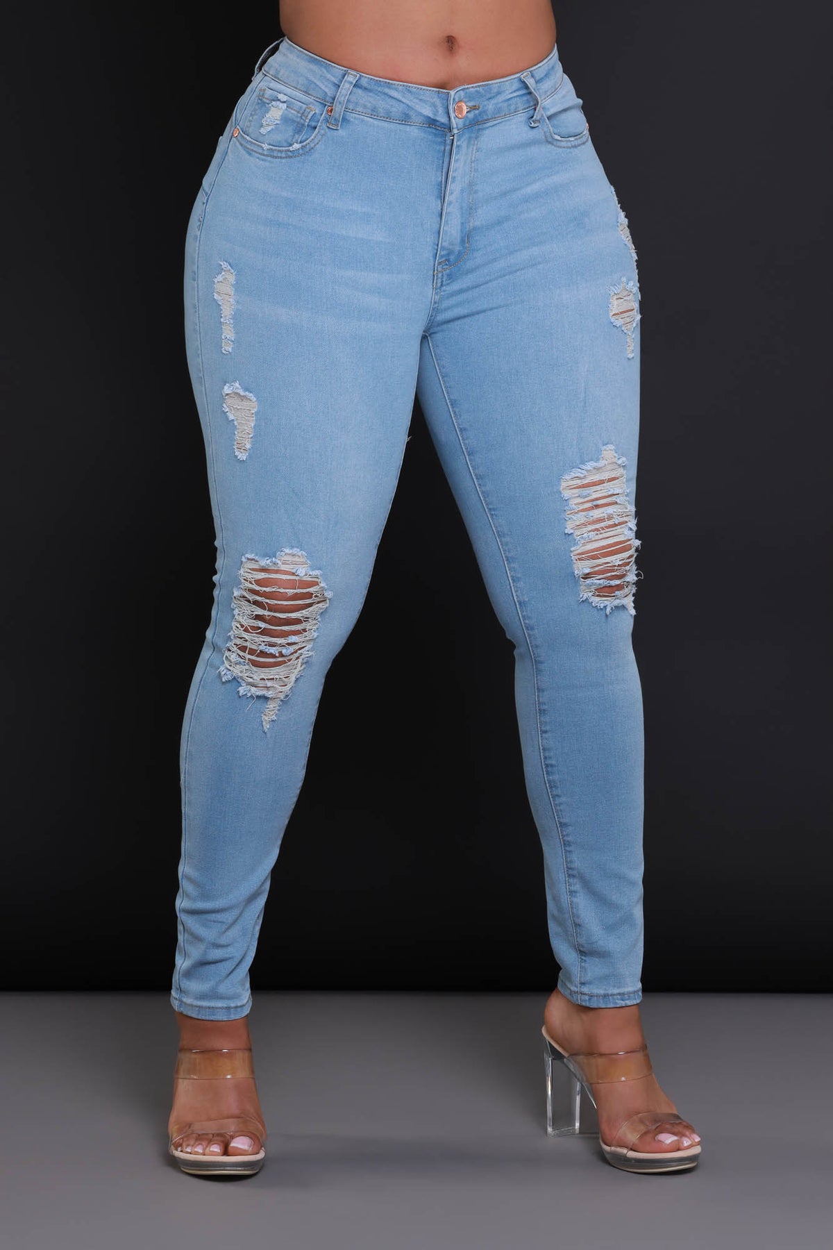 
              Heads Or Tails Hourglass Distressed Stretchy Jeans - Light Wash - Swank A Posh
            