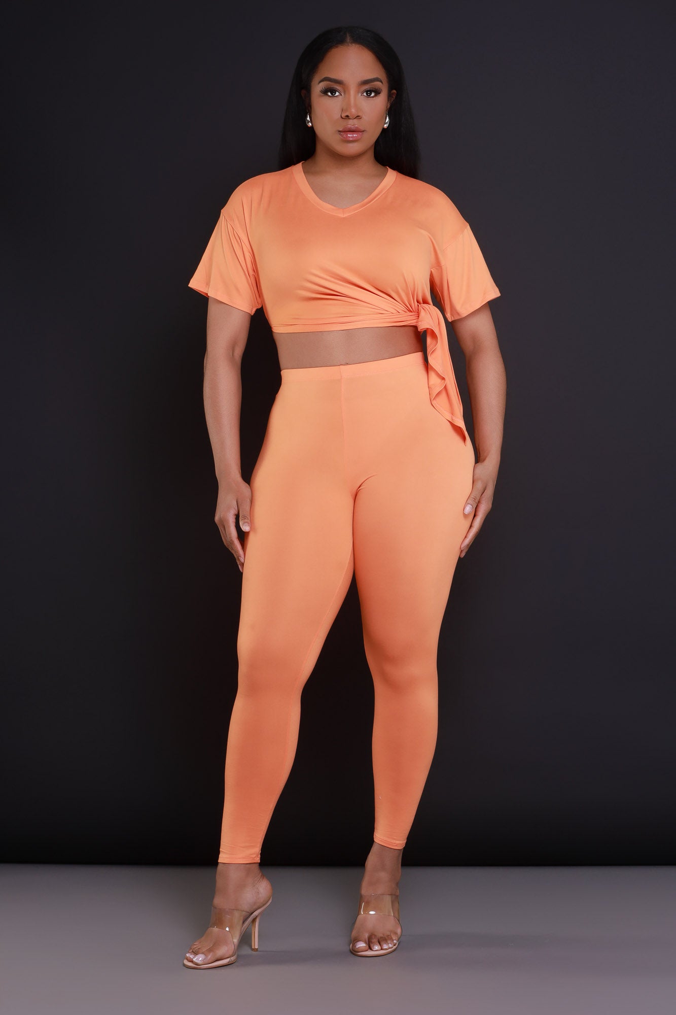 Open Mind Side Slit Short Sleeve Legging Set - Orange - Swank A Posh