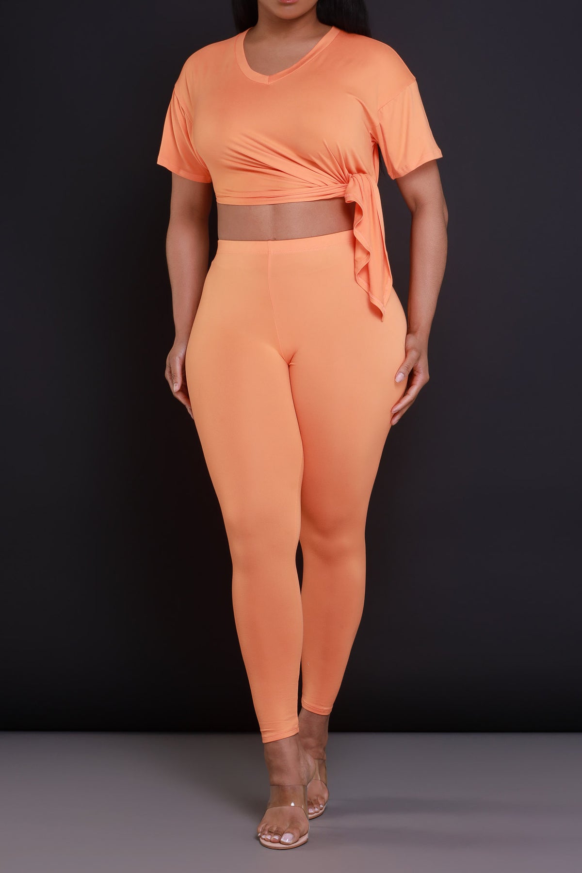 
              Open Mind Side Slit Short Sleeve Legging Set - Orange - Swank A Posh
            