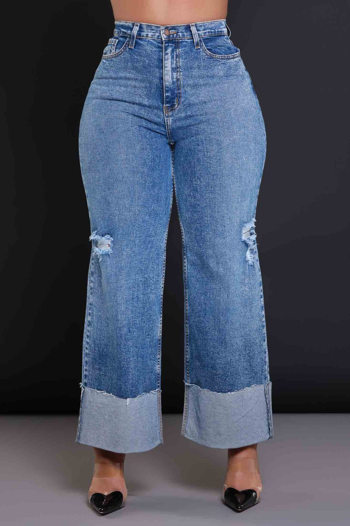 
              Cuffing Season High Waist Stonewash Bootcut Jeans - Medium Wash - Swank A Posh
            