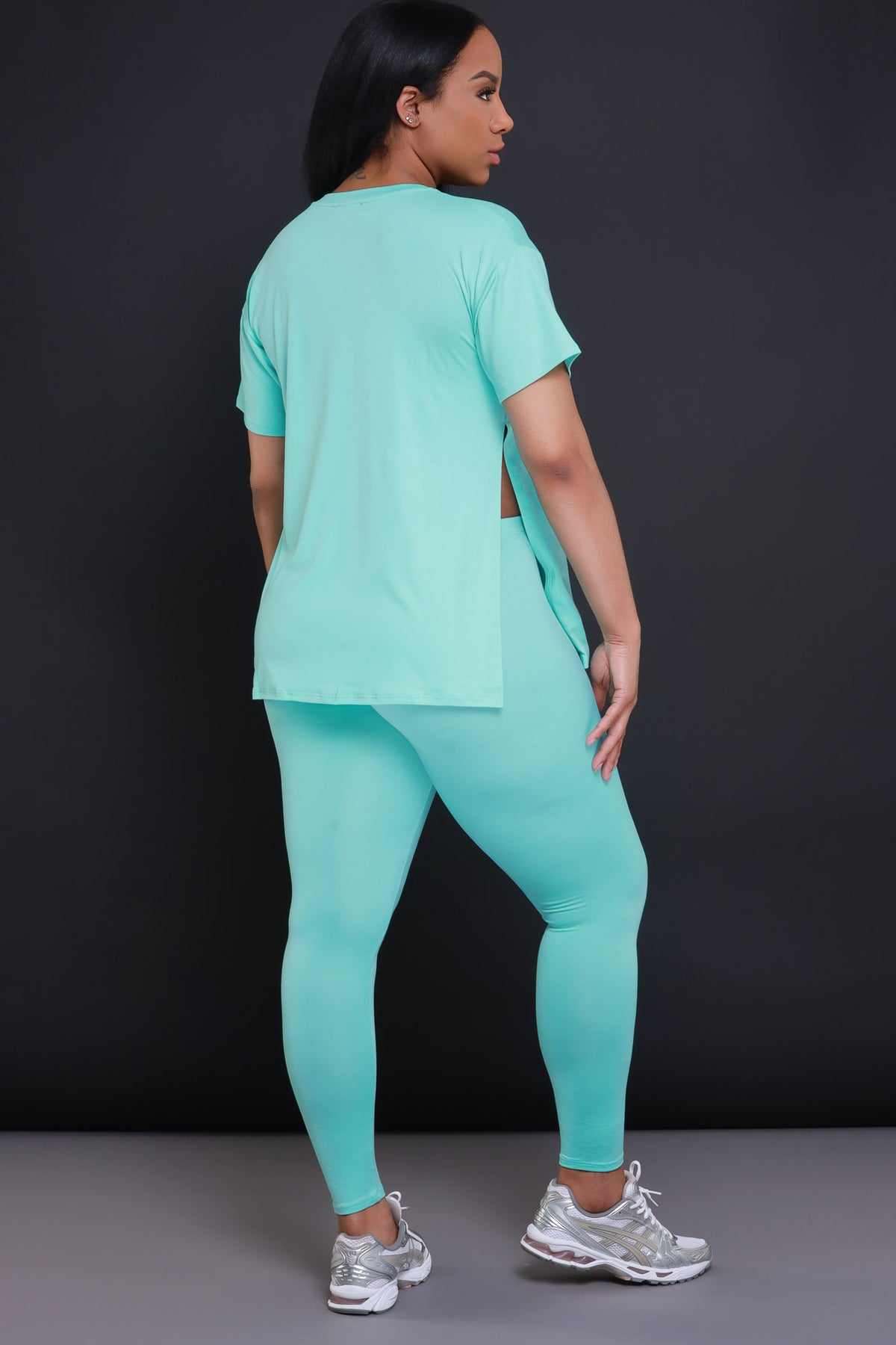 
              Open Mind Side Slit Short Sleeve Legging Set - Turquoise Blue - Swank A Posh
            