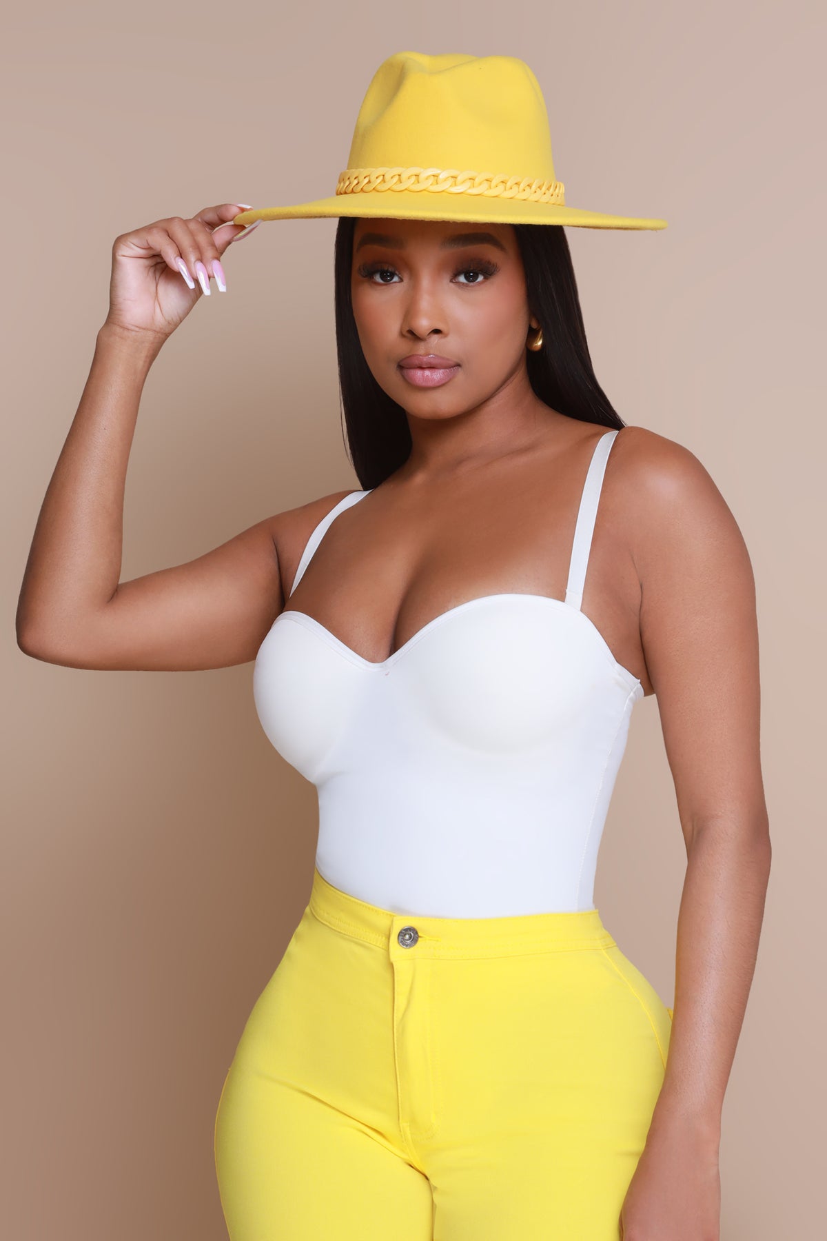 
              Boost It Chain Detailed Wide Brim Fedora - Yellow
            