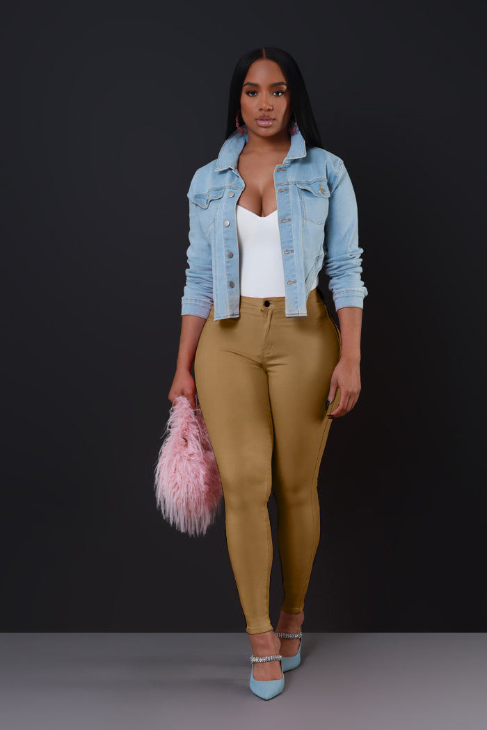 Super Swank High Rise Belt Loop Stretchy Skinny Jeans - Mocha - Swank A Posh