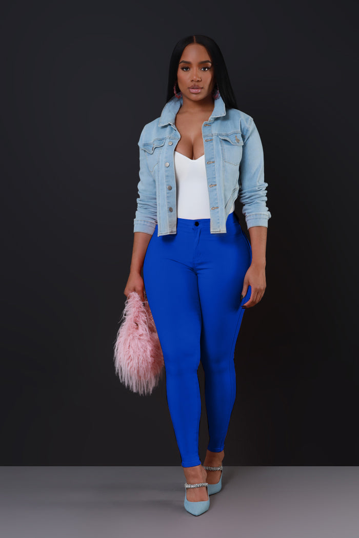 Super Swank High Rise Belt Loop Stretchy Skinny Jeans - Royal Blue - Swank A Posh
