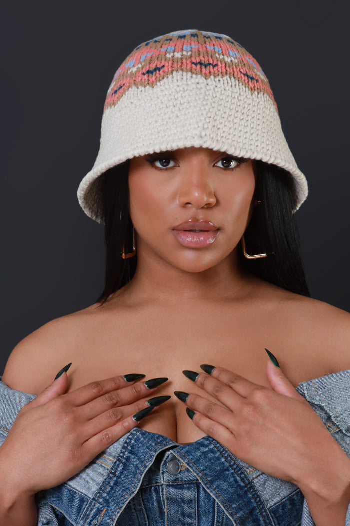 Stay Behind Crochet Bucket Hat - Ivory/Pink - Swank A Posh