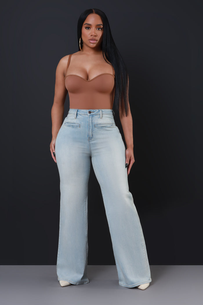 Finish Up High Rise Wide Flare Jeans - Vintage Light Wash - Swank A Posh