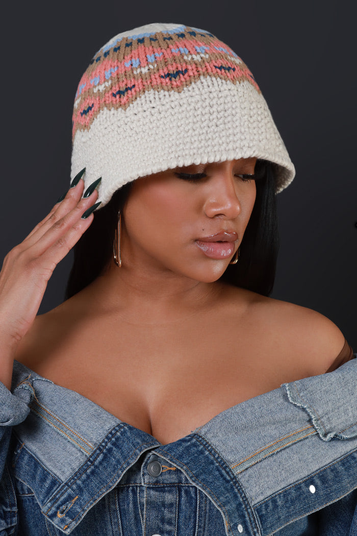 Stay Behind Crochet Bucket Hat - Ivory/Pink - Swank A Posh