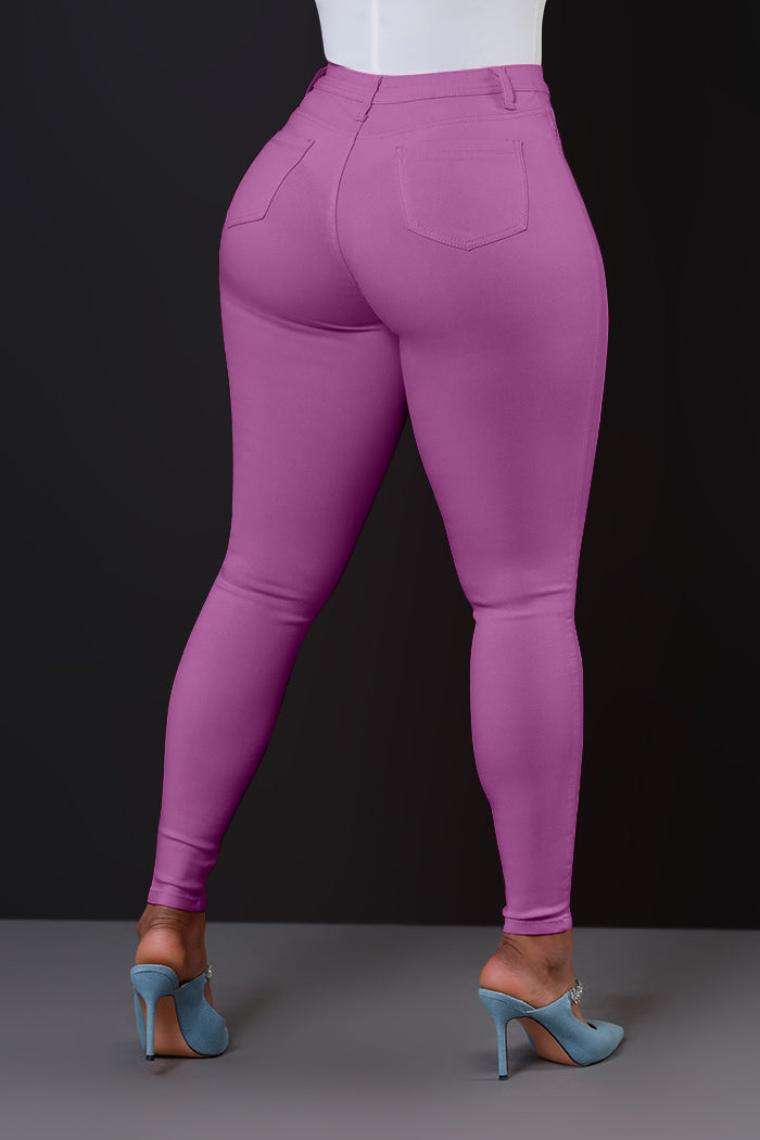 Super Swank High Rise Belt Loop Stretchy Skinny Jeans - Purple Orchid - Swank A Posh