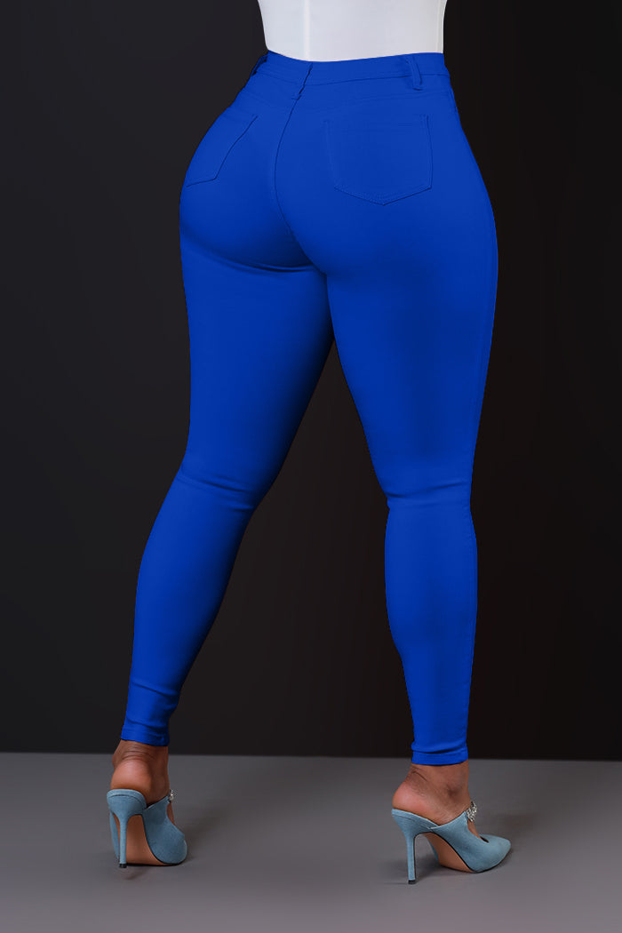 Super Swank High Rise Belt Loop Stretchy Skinny Jeans - Royal Blue