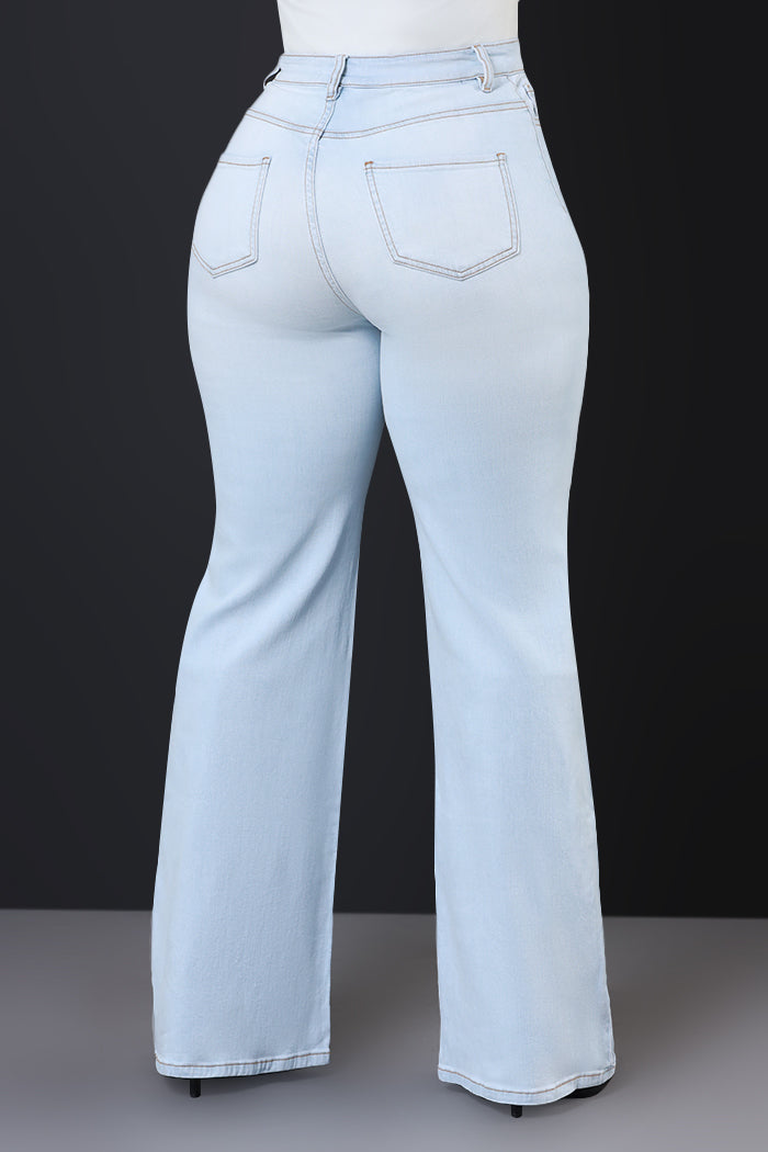 Next Move High Rise Wide Flare Jeans - Light Wash - Swank A Posh