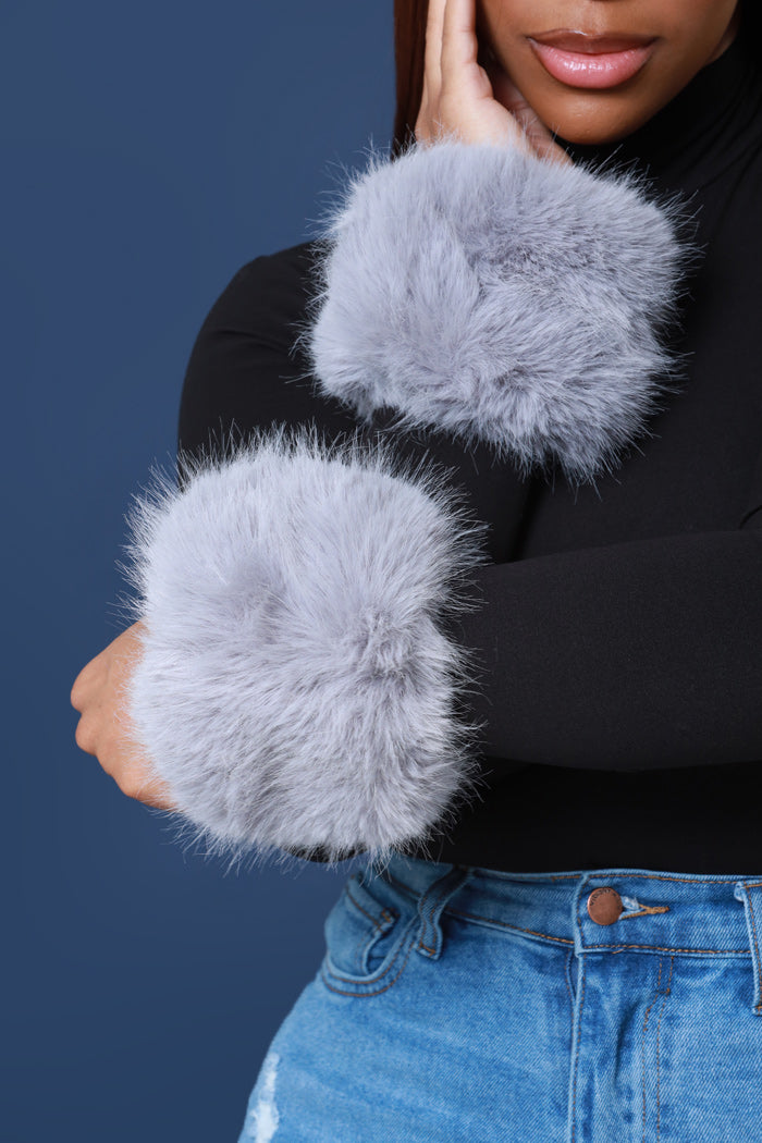 Cuddle Close Faux Fur Wrist Cuffs - Grey - Swank A Posh
