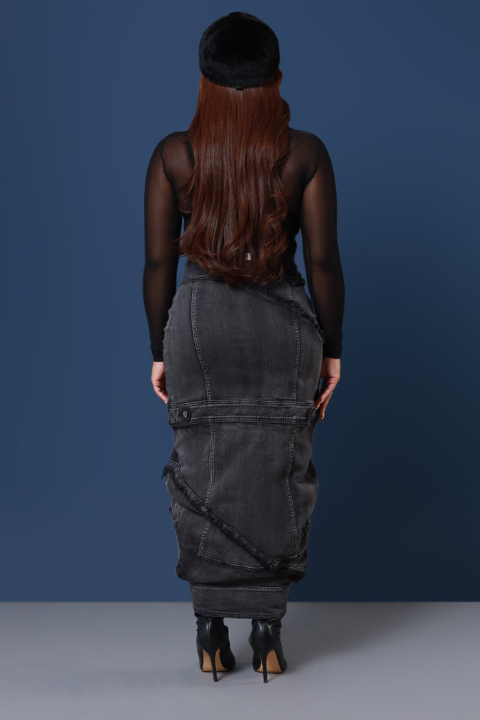 Whatever Asymmetrical Button Up Denim Skirt - Black - Swank A Posh
