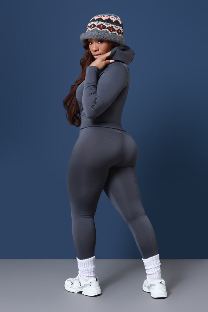 Roll With It Hooded Legging Set - Charcoal Grey - Swank A Posh