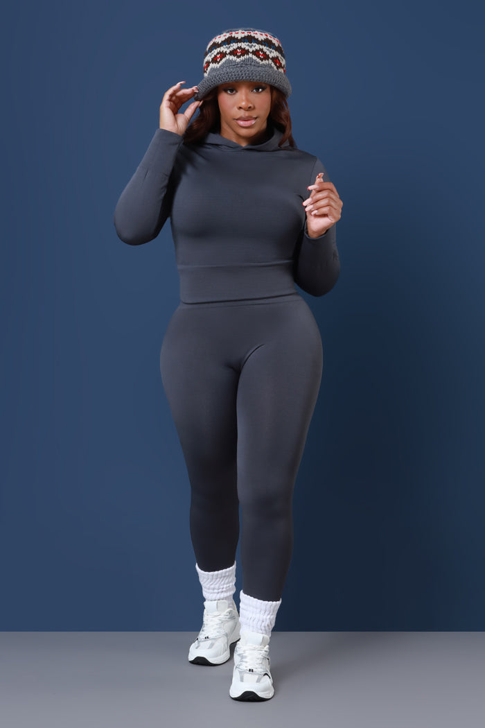 Roll With It Hooded Legging Set - Charcoal Grey - Swank A Posh