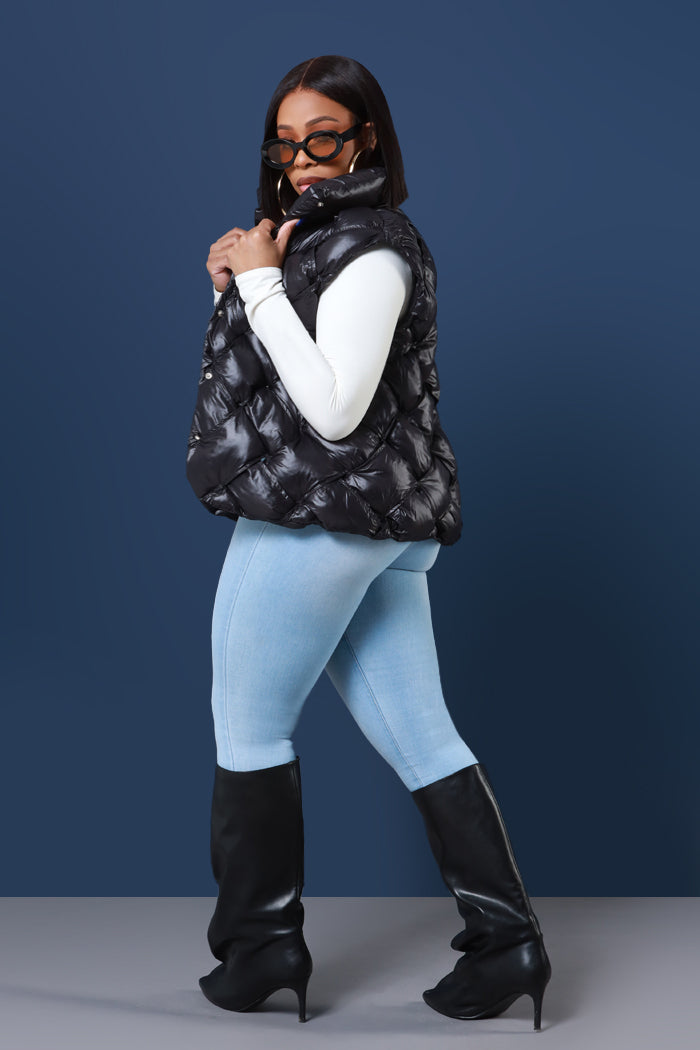 No Comment Braided Puffer Vest - Black - Swank A Posh