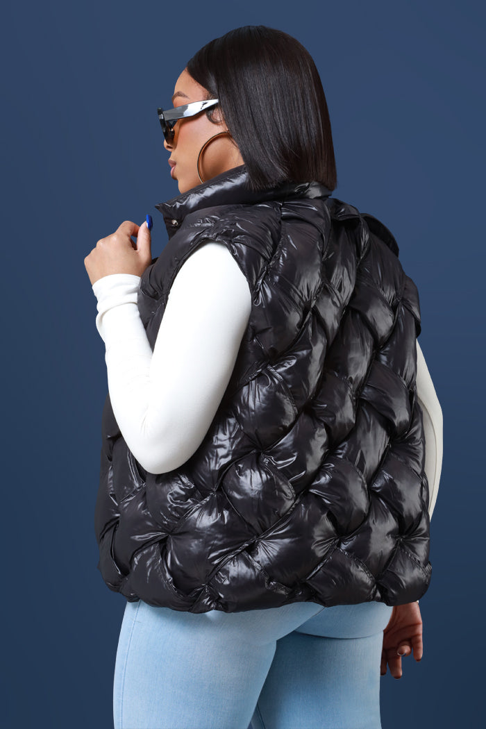 No Comment Braided Puffer Vest - Black - Swank A Posh
