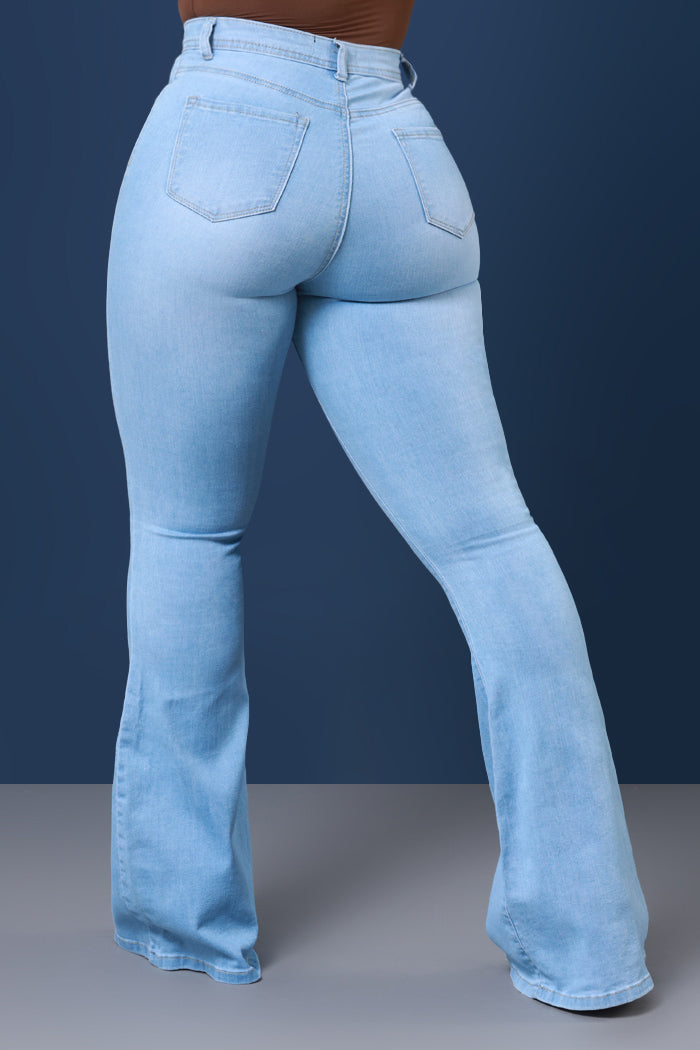 Dina High Waist Stretchy Hourglass Bell Bottom Jeans - Light Wash - Swank A Posh