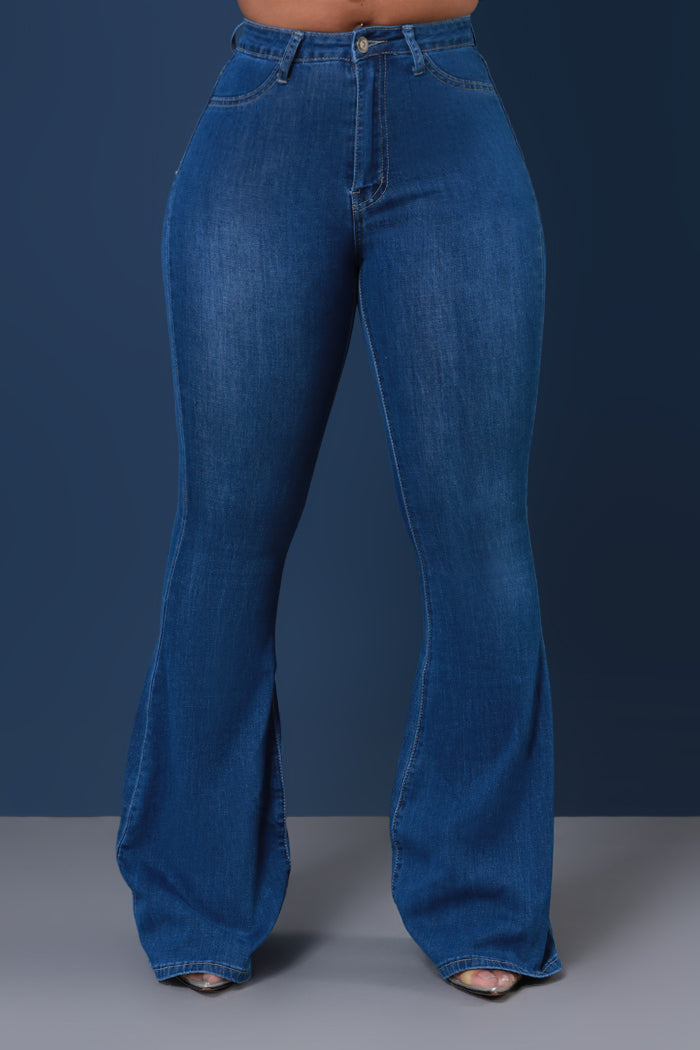 Bing High Waist Super Stretch Bell Bottom Jeans - Medium Wash