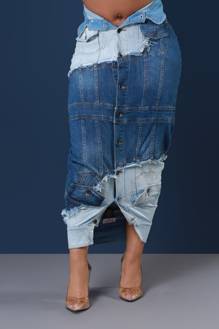 Whatever Asymmetrical Button Up Denim Skirt - Blue - Swank A Posh