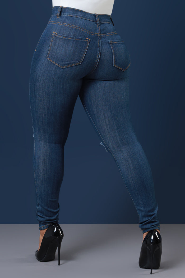 Having It High Rise Stretchy Jeans - Dark Wash - Swank A Posh