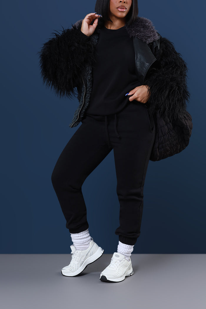 Get Ready With Me Crewneck Jogger Set - Black - Swank A Posh