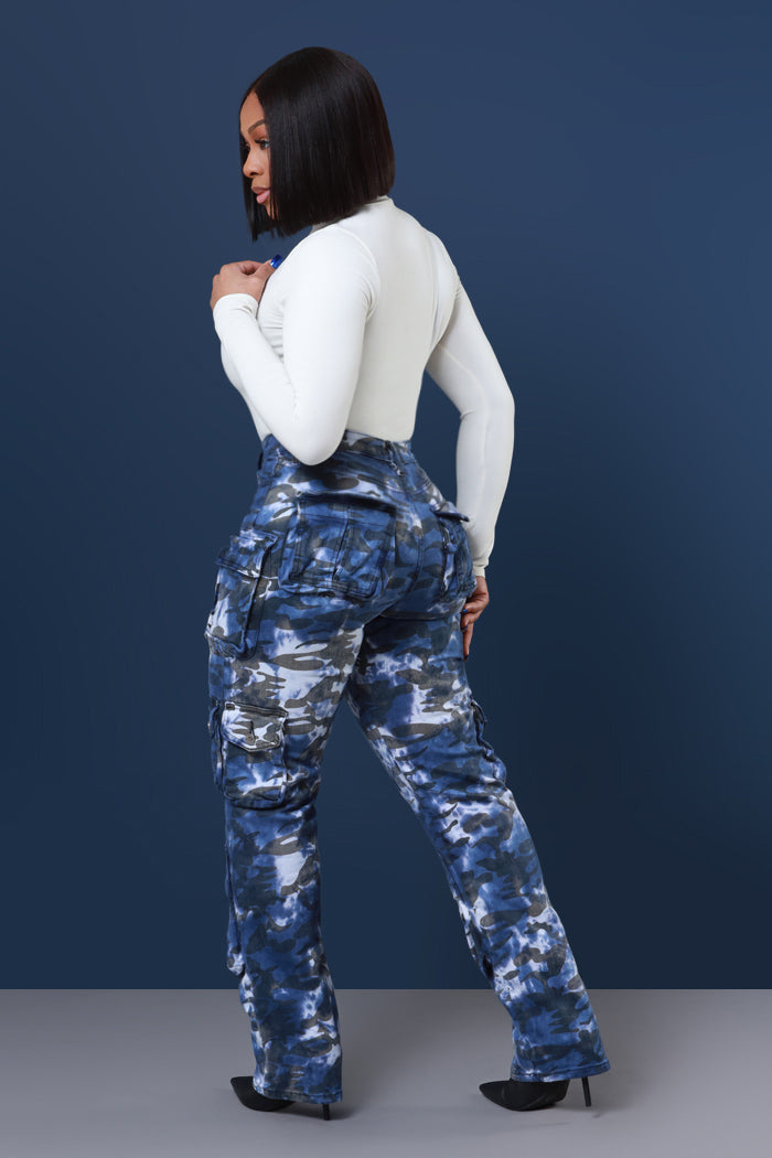 Offer You Mid Rise Cargo Jeans - Blue Camouflage - Swank A Posh