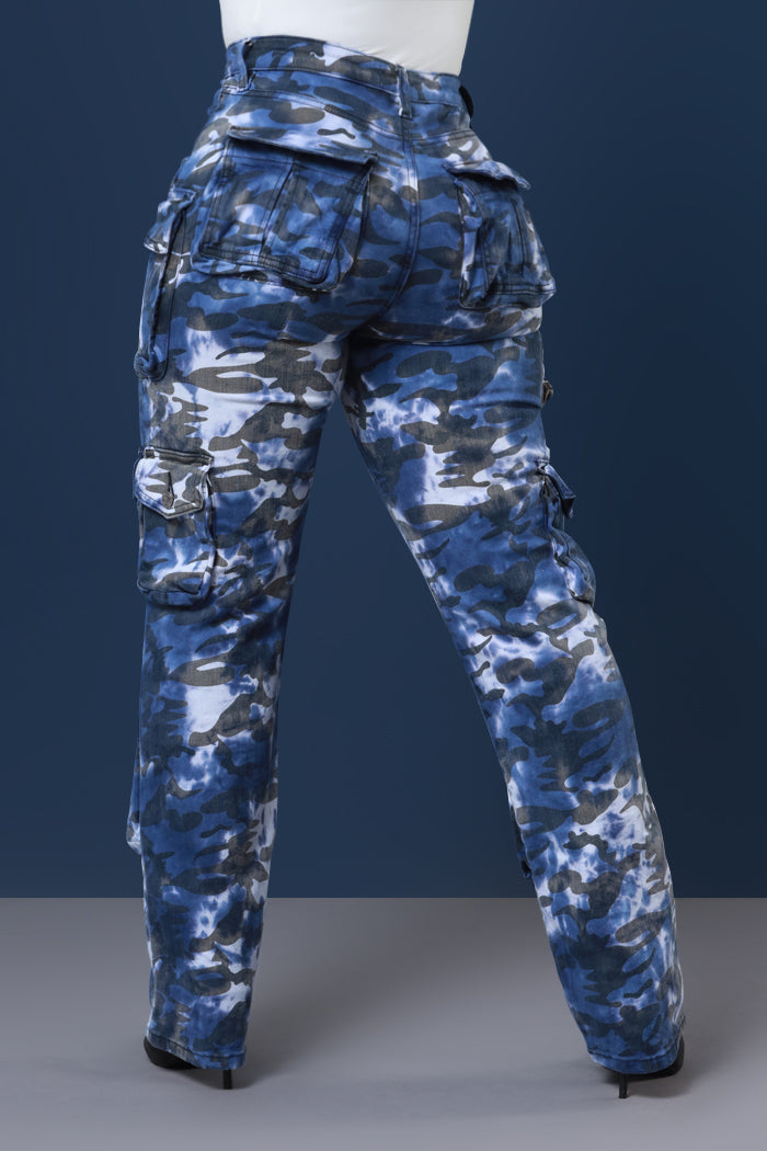Offer You Mid Rise Cargo Jeans - Blue Camouflage - Swank A Posh