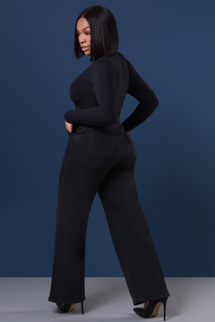 Weeks Later High Rise Pleated Wide Leg Jeans - Black - Swank A Posh