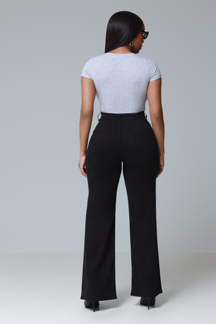 Let's Meet High Rise Wide Flare Jeans - Black - Swank A Posh